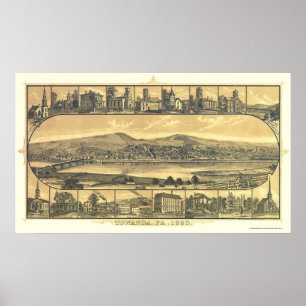 Affiches Towanda, carte panoramique de PA - 1880