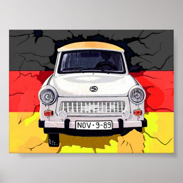 Affiches Trabing Car et drapeau allemand, Berlin Wall (Devant)