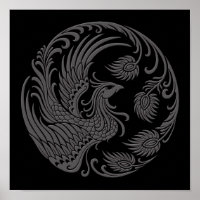 Traditional Grey Phoenix Circle on Black