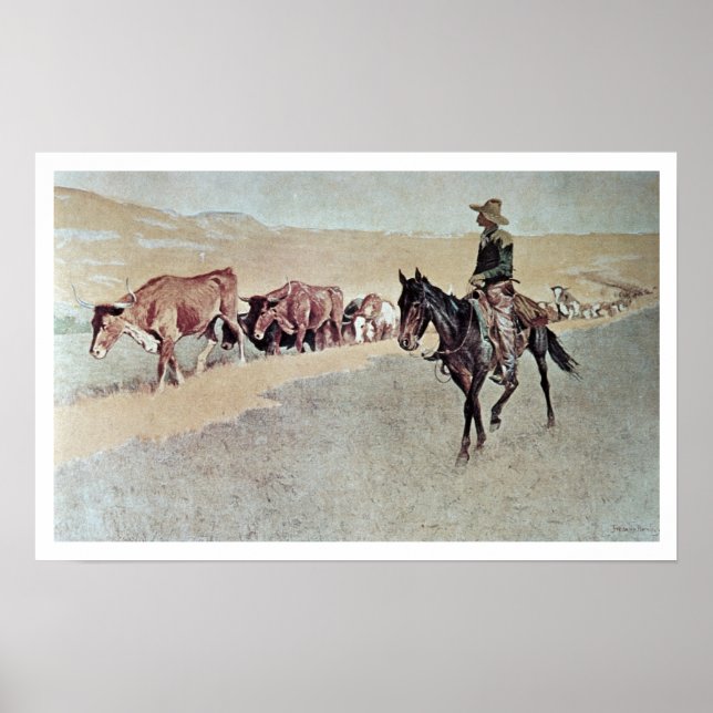 Affiches Trailing Texas Longhorns (huile sur toile) (Devant)