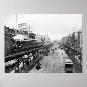 Affiches Train À Vapeur À Hauteur De NYC, Au-Dessus Du Bowe