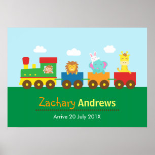 Affiches Train animal mignon coloré, pour les enfants chamb