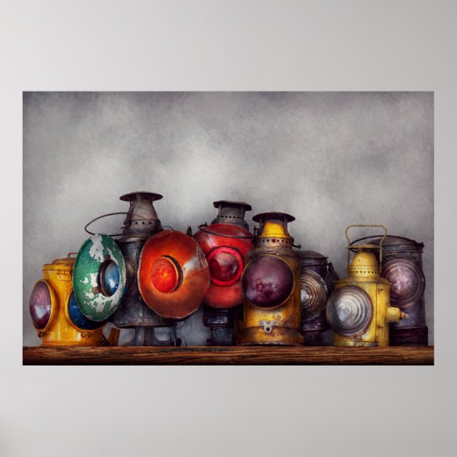 Affiches Train - Une collection de lanternes de chemin de f (Devant)