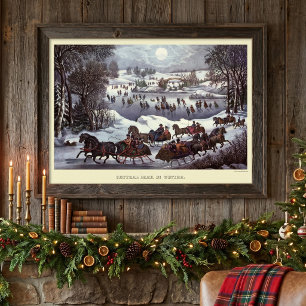 Affiches Traîneaux de Noël vintage, Central Park en hiver