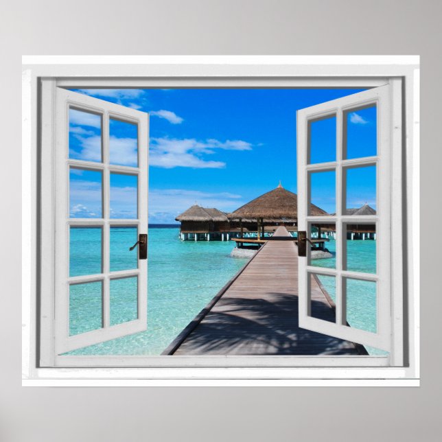 Affiches Tranquille Boardwalk Pier Ocean Fake Window View (Devant)