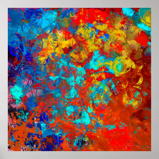 Affiches Transformations XXI Rouge bleu Turquoise Abstrait