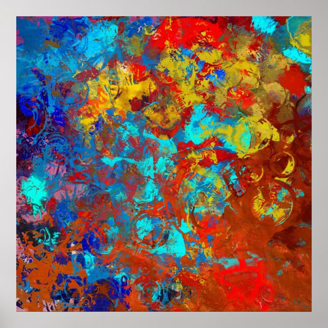 Affiches Transformations XXI Rouge bleu Turquoise Abstrait (Devant)