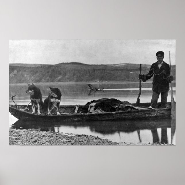 Affiches Trapper en canot avec des hanches et des chiens Al (Devant)