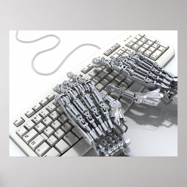 Affiches Travail robotique sur l'ordinateur (Devant)