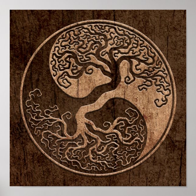 Affiches Tree of Life Yin Yang with Wood Grain Effet (Devant)