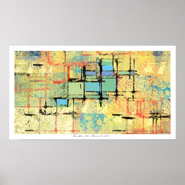 Affiches Treillis vert sur la peinture Abstraite jaune (Devant)