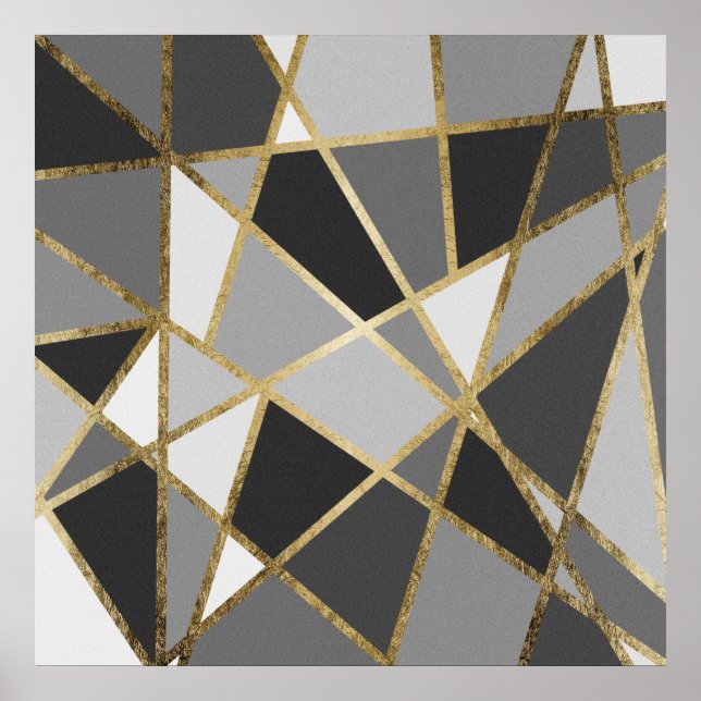 Affiches Triangles d'or Geo moderne noir et gris (Devant)