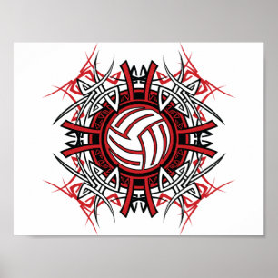 Affiches Tribal de volleyball Mandala Sports rouges et noir