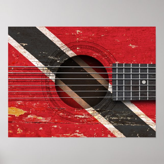 Affiches Trinité-et-Tobago Drapeau sur la vieille guitare a (Devant)