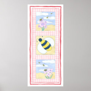Affiches Trio d'abeilles aux fleurs