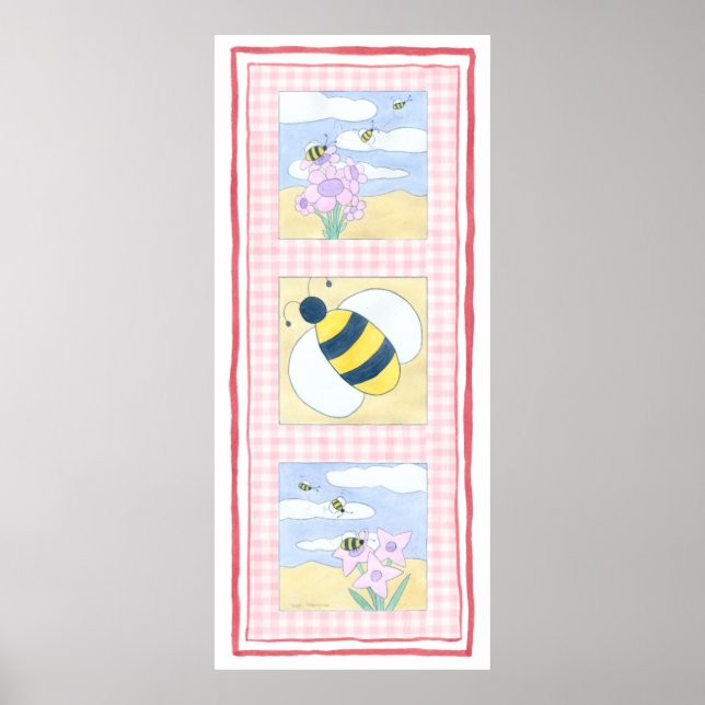 Affiches Trio d'abeilles aux fleurs (Devant)
