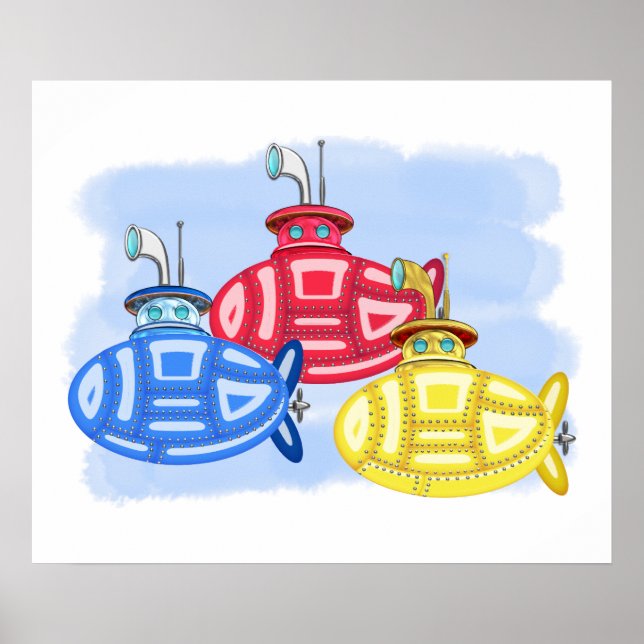 Affiches Trio de sous-marins colorés Crayon (Devant)