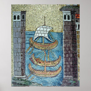Affiches Trois bateaux entrant dans le port de Ravenne