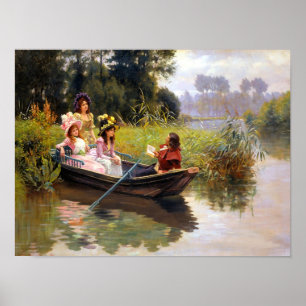 Affiches Trois dames et un homme dans un bateau art