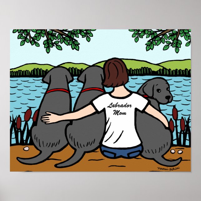 Affiches Trois Labradors noirs et maman (Devant)