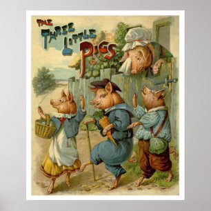 Affiches Trois Petits Cochons Conte de Fées Vintage