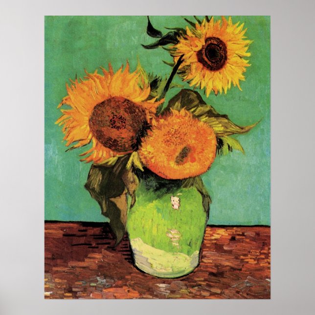 Affiches Trois tournesols dans un vase de Van Gogh (Devant)