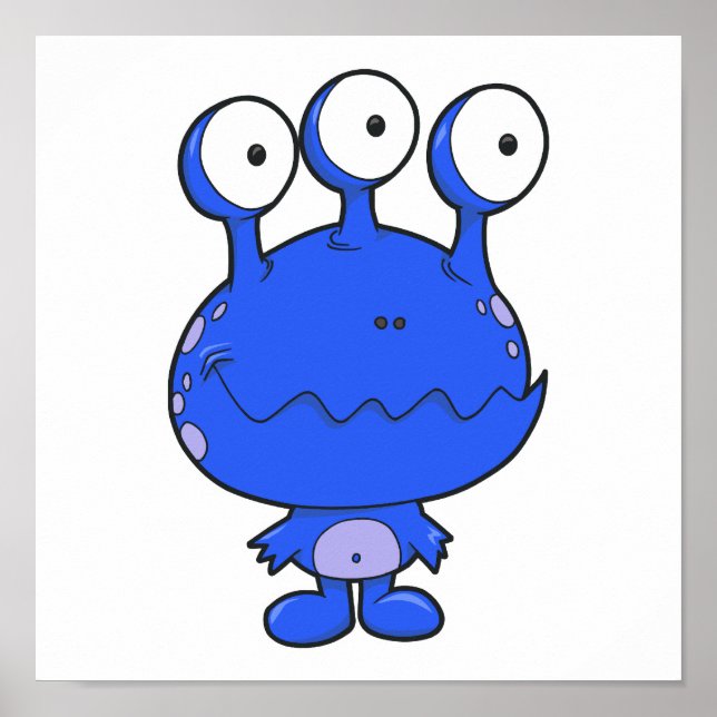 Affiches trois yeux joyeux monstre bleu (Devant)