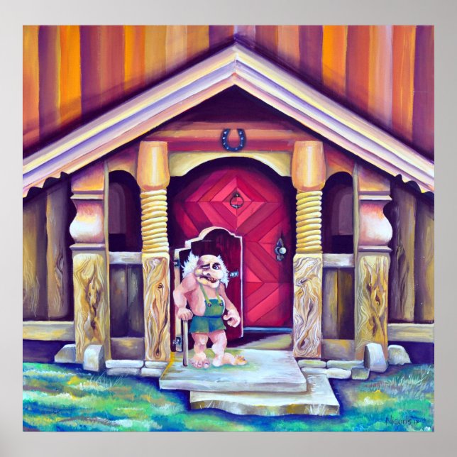 Affiches Troll suédois scandinave Funny Watercolor (Devant)