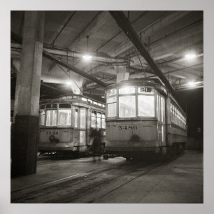 Affiches Trolleys at the Terminal, 1943. Vintage Photo