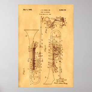Affiches Trombone art de brevet haute résolution Papier vin