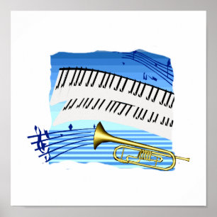 Affiches Trompette et clavier, thème bleu musique graphique