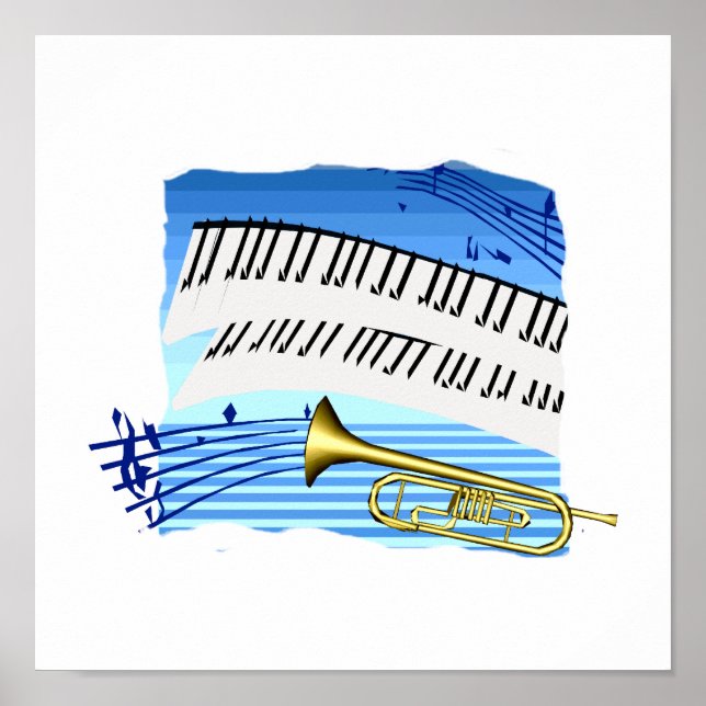 Affiches Trompette et clavier, thème bleu musique graphique (Devant)