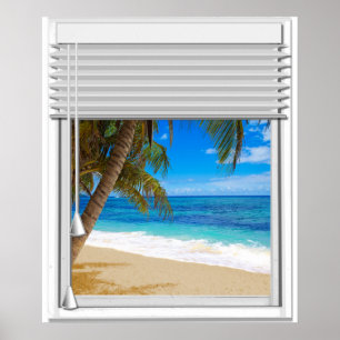 Affiches Tropical Beach Ocean View Fake Window With Blinds