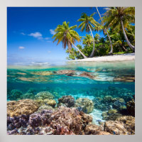 Tropical island under and above water
