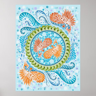 Affiches Tropical Koi Mandala Art Zen Océan Vibrant