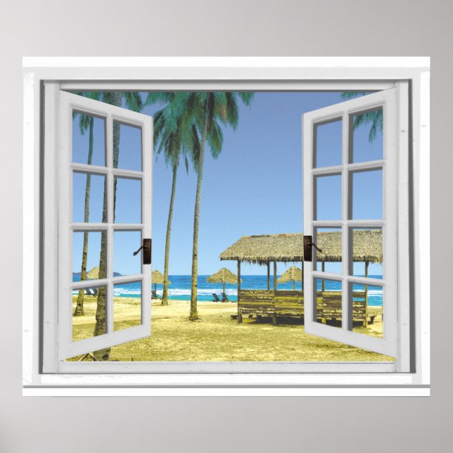 Affiches Tropical Paradise Beach Ocean View Fake Window (Devant)