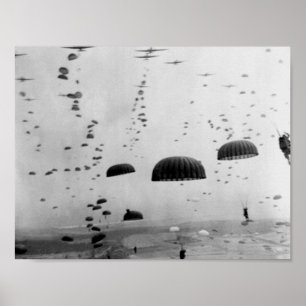 Affiches Troupes aéroportées alliées parachutant - 2ÈME