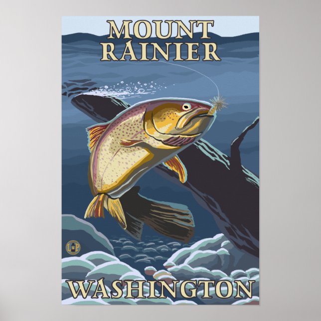 Affiches Trout Fishing Cross-Section - Mount Rainier, (Devant)