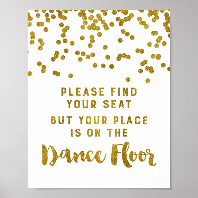 Affiches Trouvez votre siège Mariage Signer Gold Confetti (Devant)