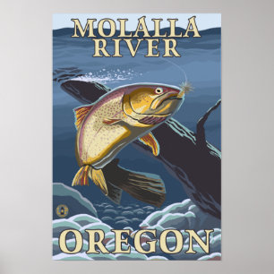 Affiches Truite pêchant la section transversale - rivière
