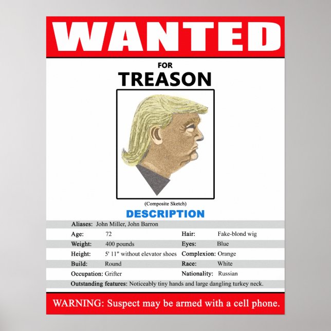 Affiches Trump Recherché pour trahison (Devant)