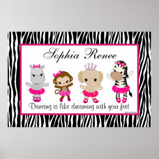Affiches Tu Tu Cute Ballerina Art Print Monkey Zebra
