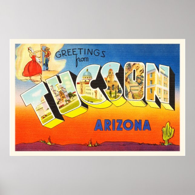 Affiches Tucson Arizona AZ Vieux souvenir Vintage voyage (Devant)