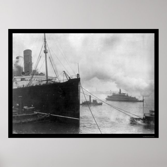 Affiches Tugs Pulling Lusitania 1914 (Devant)