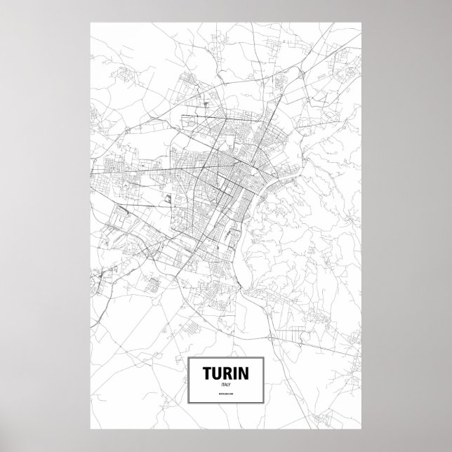 Affiches Turin, Italie (noir sur blanc) (Devant)