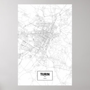 Affiches Turin, Italie (noir sur blanc)