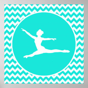 Affiches Turquoise, Aqua Color Chevron; Ballet