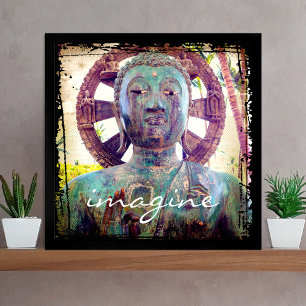 Affiches Turquoise Bleu Antique Bouddha Photo Imagine Scrip
