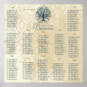 Affiches Turquoise Blue Ivory Swirl Tree 150 invités alphab