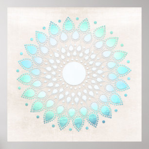 Affiches Turquoise Blue Lotus Mandala Art